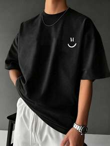 1pc Boys' Youth Sports Commute Casual Suede Print Short Sleeve Shirt, Spring Summer Autumn - Black - View 2