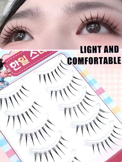 5对日式卡通尖头透明隐形假睫毛，自然甜美柔软轻盈，适合约会、旅行、便携