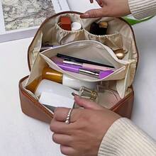 Túi đựng mỹ phẩm nhiều lớp bằng da PU, túi đựng đồ vệ sinh cá nhân thanh lịch, túi đựng đồ trang điểm du lịch dày dặn. - Nhiều màu - Xem 7