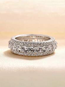 1 pieza Anillo cuadrado de moda con circonita cúbica, adecuado para boda, regalo de aniversario - Plateado - Ver 8