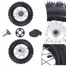 SanBouSi Complete Wheel Set For  CRF50 XR50 Dirt Bike, Alloy Front & Rear Wheels With Chain, Direct Replacement For BBR KLX, Heavy Duty Motorcycle Tire Kit - Black and Silver - View 4