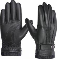 ¡RecomendadoBISON DENIM Guantes de piel de oveja para hombre, guantes de invierno cálidos con forro de cachemira, guantes de motocicleta de conducción¡Top de Temporada - Gris - Ver 12