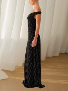 Women Y2k Off Shoulder Maxi Dress Elegant Polka Dot Long Dress Sleeveless Backless Boat Neck Long Dress Stylish Bodycon A Line Dress For Cocktail Party Summer Casual Daily Wear Clubwear Streetwear Aesthetic Clothes - 黑色 - 查看 4