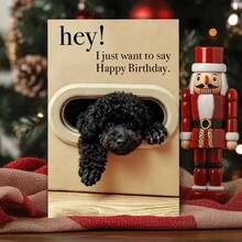 1Pc Charming Birthday Card Showcasing Cute Animals, Perfect As A Unique Birthday Gift For Friends, Family, Or Colleagues. On The Card, There Is A Cute Black Curly Haired Puppy Poking Its Head Out Of An Oval Hole. - 18*13cm - View 7
