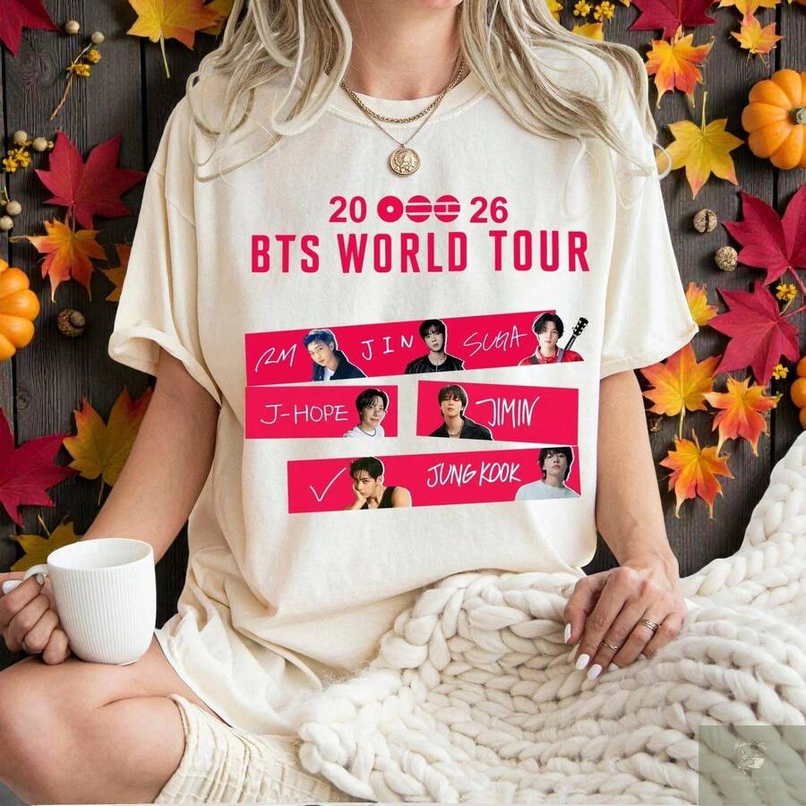 B.T.S World Tour 2026 Shirt B.T.S Concert 2026 Shirt Army Fan Gift Bangtan Comeback Sweater B.T.S Merch Army Fan Shirt - 白色 - 查看 1