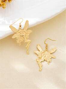 1 Pair Earrings, New European And American Style Metal Earrings, Sweet And Cute Fairy/Elf Cartoon Pendant Earrings For Girls - Yellow Gold - View 5