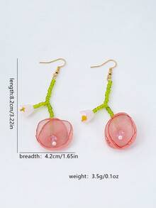1 Pair Cute Beach Vibe Glass Beaded Pink Flower Dangle Earrings, Suitable For Beach Vacation, Elegant Women, Wedding, Engagement, Casual Holiday, Honeymoon, Summer Wear - Pink - View 7