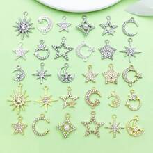 30pcs Alloy Sun Moon Star Charms Rhinestone Crystal Sun Charms Golden Celestial Charm For DIY Jewelry Making Bracelets Necklace - Multicolor - View 7
