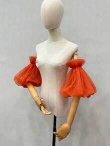 1pc White Double-Layer Mesh Puff Sleeve Cuffs With Elastic, Wedding Dress Accessory Autumn Accessories - Multicolor - View 29