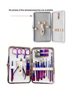 专业美甲套装，不锈钢指甲护理工具，足部护理套装 - 优质不锈钢材质，蓝色旅行收纳盒，精美礼品 - 彩色 - 查看 9