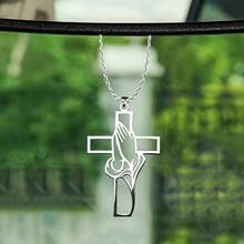 1 pieza Adorno colgante de cruz de acero inoxidable para mujeres, colgante de oración de fe cristiana de acero de titanio, decoración duradera de acero de titanio para colgar en el espejo retrovisor del coche, accesorio de espejo retrovisor del coche con cruz de Jesucristo - A - Ver 1