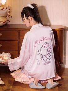 2pcs Disney Marie Cat Print Cotton Couple Pajama Set, Long Sleeve, Spring/Autumn - Pink - View 3