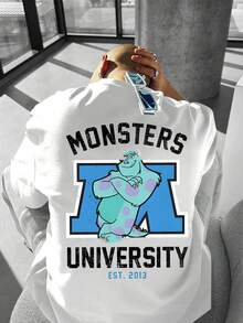 Disney Men's Casual T-Shirt, Monsters University Double-Sided Print, Mike & Sulley Design, Soft Fabric, Ideal For Disney Collectors - trắng - Xem 2