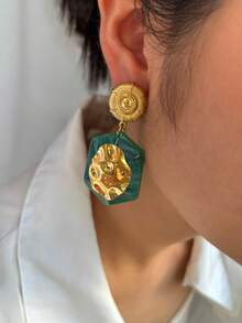 Monlansher New Stainless Steel Pendant Earrings, Fashionable Luxury Minimalist Versatile Daily Wear Earrings For Women - Gold - View 1