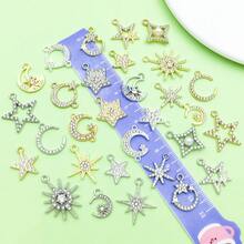 30pcs Alloy Sun Moon Star Charms Rhinestone Crystal Sun Charms Golden Celestial Charm For DIY Jewelry Making Bracelets Necklace - Multicolor - View 5