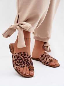Cómodas y elegantes sandalias planas de mujer de ante sintético con detalles decorativos, perfectas para el verano y el uso diario en colores marrón, beige, negro y amarillo - Marrón - Ver 1
