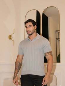 Men's Chic Lightweight Textured Knit Sweater Shirt, High Quality, Perfect For Autumn And Winter, Father's Day. - Grey - View 2