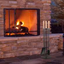 COSTWAY 4-Piece Metal Fireplace Tools Set With Wood Handle And Base Stand Holder, Black+ - one-size - View 8