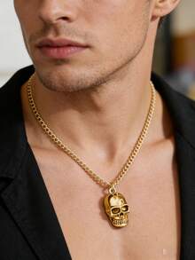 1 Piece Men's Punk Hip-Hop Style Fashion Long Skull Pendant Necklace, Unisex Wearable Necklace, Suitable For Daily Wear, Street Photography, And Holiday Gifting-A Fantastic Gift Necklace - necklace - View 7