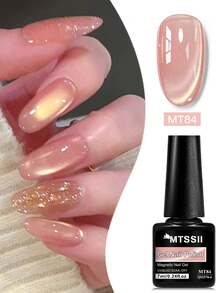 Mtssii 1pc 7ml Nude Pink Gold Light Cat Eye Gel Nail Polish , Pink Story Glass Beads Effect Cat Magnetic Gel Polish , Semi Permanent Soak Off UV Gel Varnish For Valentines Nails, Manicure Nail Art DIY For Home And Salon Nail Supplies - 粉色 - 查看 2