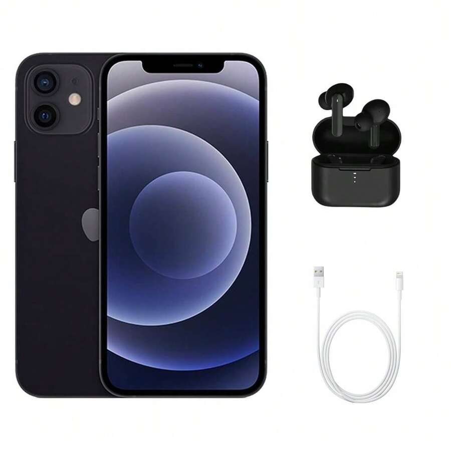 Refurbished Apple IPhone 12 A2172 (Fully Unlocked) 64GB Black (Grade A+) W/ Wireless Earbuds - Tai nghe không dây màu đen, chất lượng A+ - Xem 1