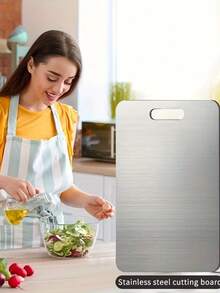 Set de 3 tablas de cortar de acero inoxidable, de doble cara, duraderas, fáciles de limpiar, de material metálico, adecuadas para carne, verduras y frutas - Multicolor - Ver 3