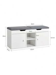 SoBuy FSR96-W, Shoe Rack Shoe Bench Shoe Cabinet With 2 Folding Padded Seats And 2 Doors, W100 X D34 X H48cm - White - View 3