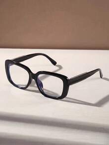 1 Pair Unisex Fashion Clear Lens Glasses, Suitable For Daily Use, Computer, Reading, Gaming, TV, And Mobile Devices - Black Flat - View 2