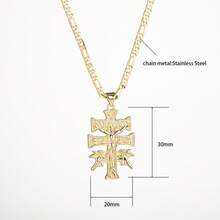 dollrinboy 1pc 14K Gold Plated Stainless Steel Catholic Caravaca Cross Pendant With Angel Necklace, Unisex, 3mm Flat Figaro Chain Necklace - Cross - View 3