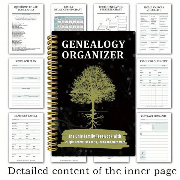 Diario de antepasados sin fecha de 45 páginas con gráfico genealógico e historial de inmigración, planificador de investigación de historia familiar (tamaño A5, 5.5"X8.3"), adecuado para genealogistas, regalo para el árbol familiar