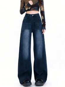 高腰复古美式修身直筒九分女式牛仔裤 - 中等水洗藍 - 查看 8