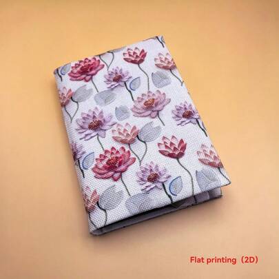 Capa de livro artesanal em tecido com estampa de lótus simples, ideal para cadernos e diários. Ótimo presente para amantes de livros e casais.