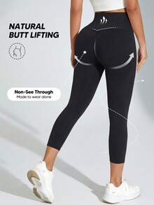 高腰弹力紧身裤（修身剪裁，舒适透气，适合健身和日常穿着）黑色冬季款 - 黑色 - 查看 2