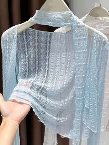 一件超仙女蕾丝防晒开衫，小巧百搭，刺绣网纱，独特设计，配有丝带和披肩 - 彩色 - 查看 13