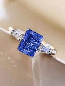 1 buah Cincin Wanita Bertema Kubik Zirkonia, Cocok untuk Pernikahan, Pertunangan, Hari Valentine, dan Hadiah Pesta - Biru - View 15