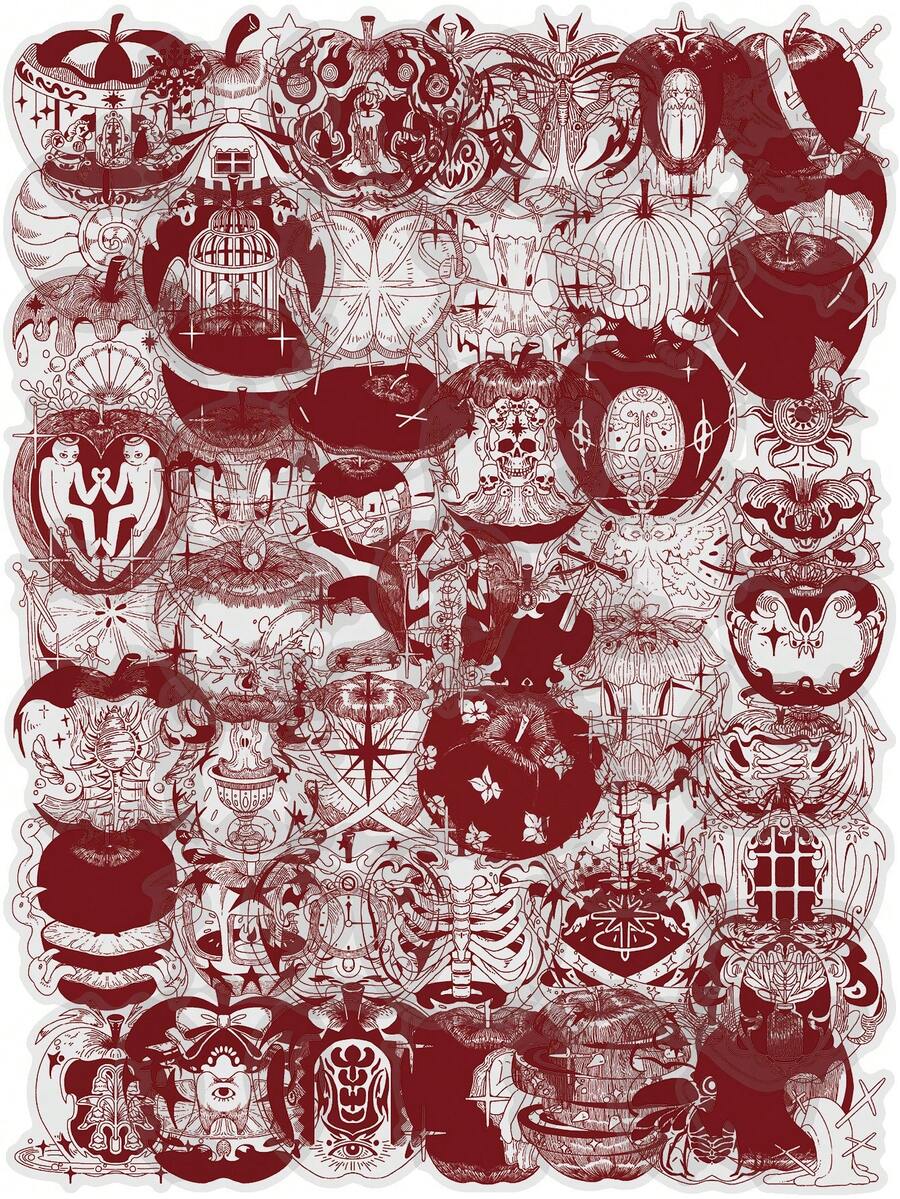 50张可爱红色苹果图案防水乙烯基贴纸，适用于笔记本电脑、水杯、剪贴簿、手机壳、吉他、水壶、自行车等工艺品爱好者 - 粉色 - 查看 1