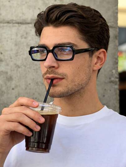 男女通用矩形塑料小框黑色眼镜，电脑/游戏/电视/手机眼镜，轻便眼镜，时尚光学眼镜框