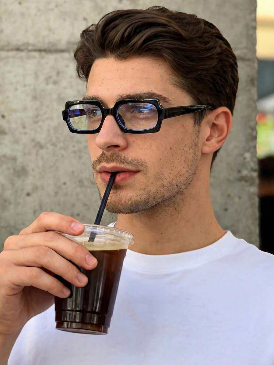 Unisex Rectangular Plastic Small Frame Black Eyeglasses, Computer/Gaming/TV/Phone Glasses, Light Glasses, Fashion Optical Glasses Frame - Black - View 1