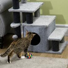 Pet Stairs, 3/4 Step Cat Stairs With Cat Cave And Play Ball, Plush Covering, Sturdy Particleboard For Cats - 灰色 - 查看 2