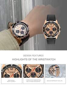 Coach Kent Series All Rose Gold Tone Black Bezel Gold Dial Black Leather Strap Watch - Black - View 8