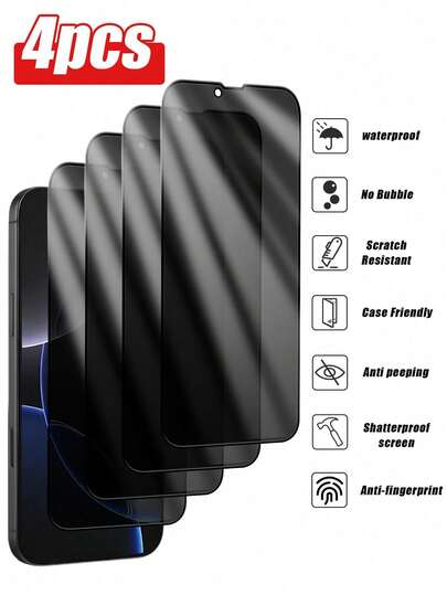 4pcs Privacy Screen Protector, Featuring Ultra-Thin Base, Smooth Touch, Fingerprint Resistant, Scratch Resistant, Water Resistant, Shock Absorbing Design, Precise Cutting For Easy Application And Compatible With Protective Cases, Suitable For IPhone 17 Pro Max/17 Pro/17 Air/17/16 Pro Max/16 Pro/16 Plus/16/15 Pro Max/15/14/13/12 And More