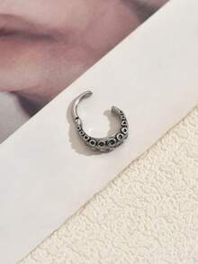 1 pieza Aro de nariz de malla con calavera punk, joyería de piercing de nariz de acero inoxidable de aro cerrado para hombres y mujeres - Plateado - Ver 2