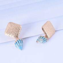 1对贝壳和海螺耳钉，简约菱形贝壳耳环，海洋风格首饰 - 金色 - 查看 3