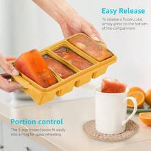 Silicone Freezer Tray With Lid - Silicone Freezer Food Molds - Large Cube Tray, Silicone Freezer Container, Freeze Store Soup, Sauce, Broth, Leftovers - Makes 4 1 Cup - Bộ 2 chiếc - Màu cam - Xem 2
