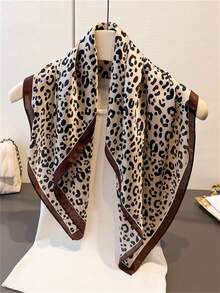 1 pieza Pañuelo clásico y elegante con estampado de leopardo, de textura suave y estilo retro, pañuelo de cabeza con protección solar ideal para viajes y vacaciones - Multicolor - Ver 4