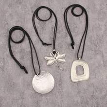 3pcs Set Necklaces - Minimalist Silver-Tone Dragonfly Pendant Long Necklace, Bohemian Sweater Chain, Black Wax Rope Choker Necklace, Couple Gift For Daily Wear - Silver - View 4