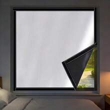 1pc Magic Tape Blackout Curtain, 2026 New Thermal Insulation Sunscreen Fabric, No Drilling Required Self-Adhesive Window Shade, Suitable For Bedroom, Living Room, Kitchen And Multi-Function Blackout Cloth - Black - View 4