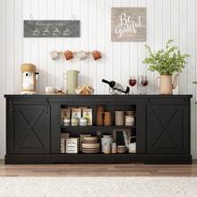 Farmhouse TV Stand For 70/75/80 Inch TV, 70 Inch Entertainment Center Storage Cabinets With Sliding Barn Doors, Media Console Cabinet For Living Room - 黑色 - 查看 4