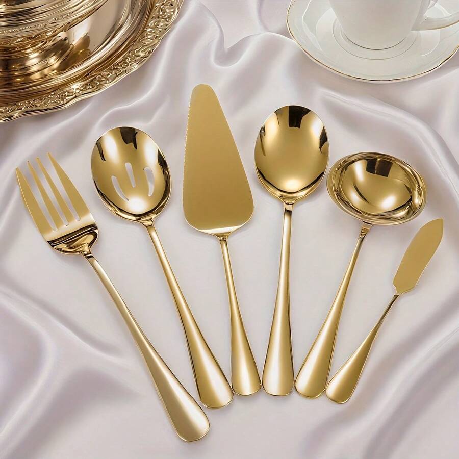 6pcs Heavy Duty Stainless Steel Flatware Set, Suitable For Party, Buffet, Catering, Wedding, Thanksgiving, Housewarming, New Year, Family Gathering, Tableware