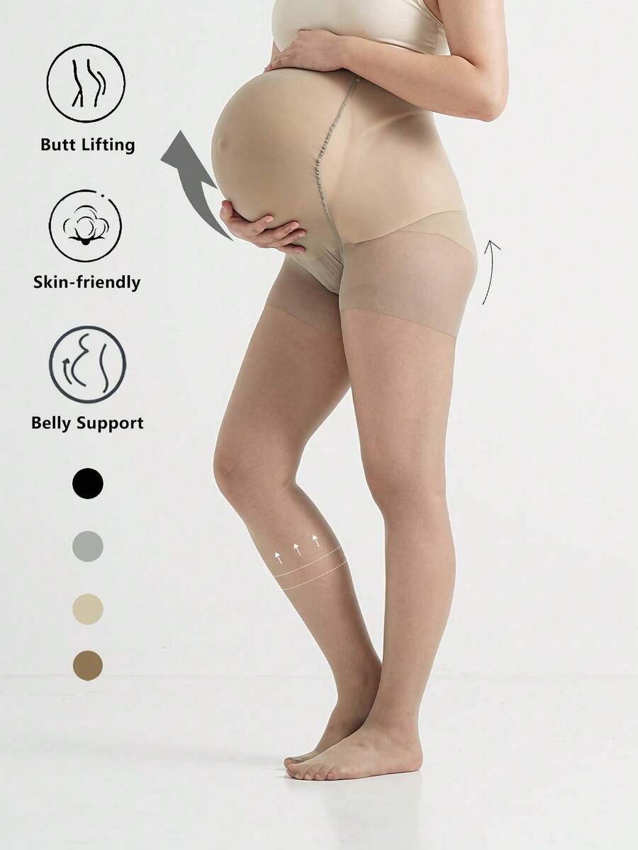 1pc Maternity High Waist Spring & Autumn Pantyhose, Simple Belly Support Stirrup Bottoming Stockings